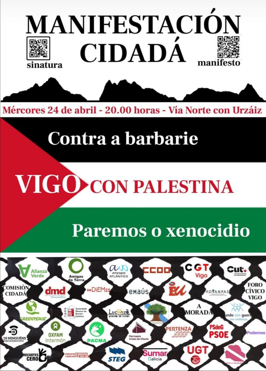 Manifestación pro Palestina: Vigo, mércores 24 ás 20 horas